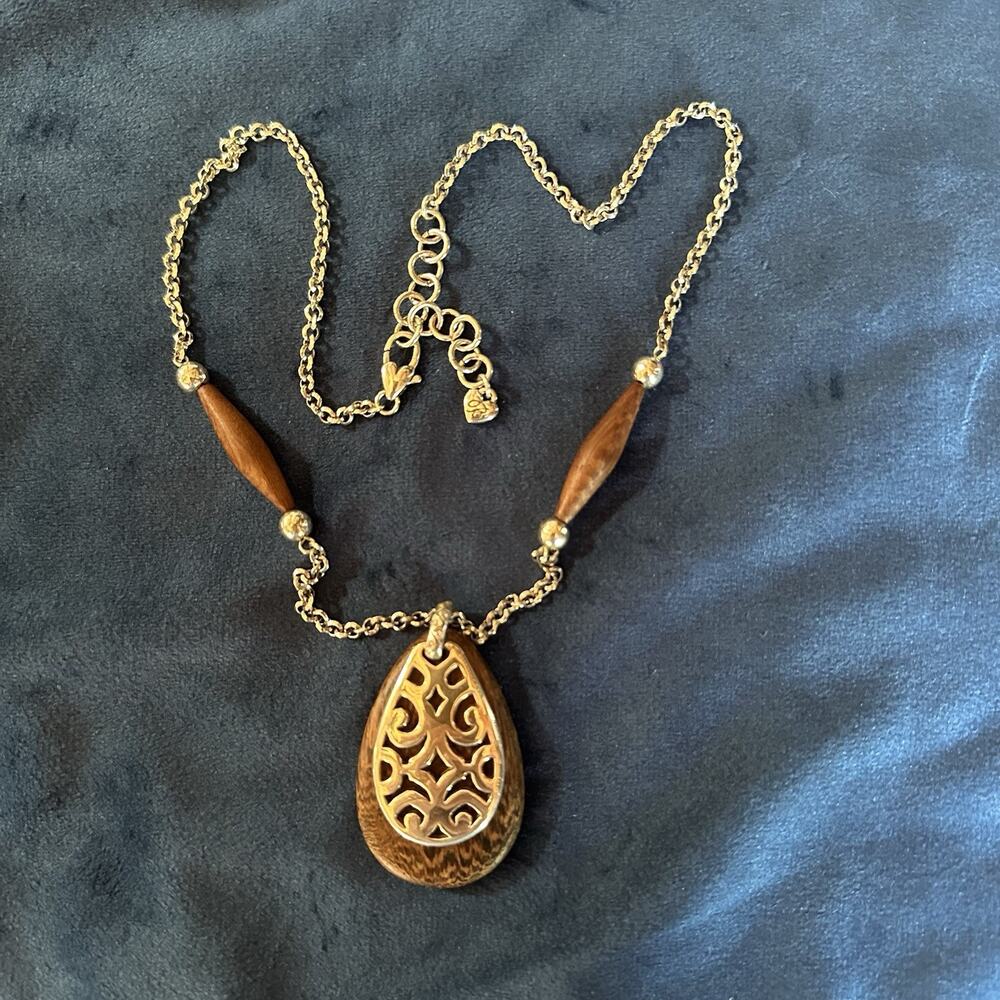 Brighton Necklace Wood Silver Retired Perfect 20-22" Boho Natural